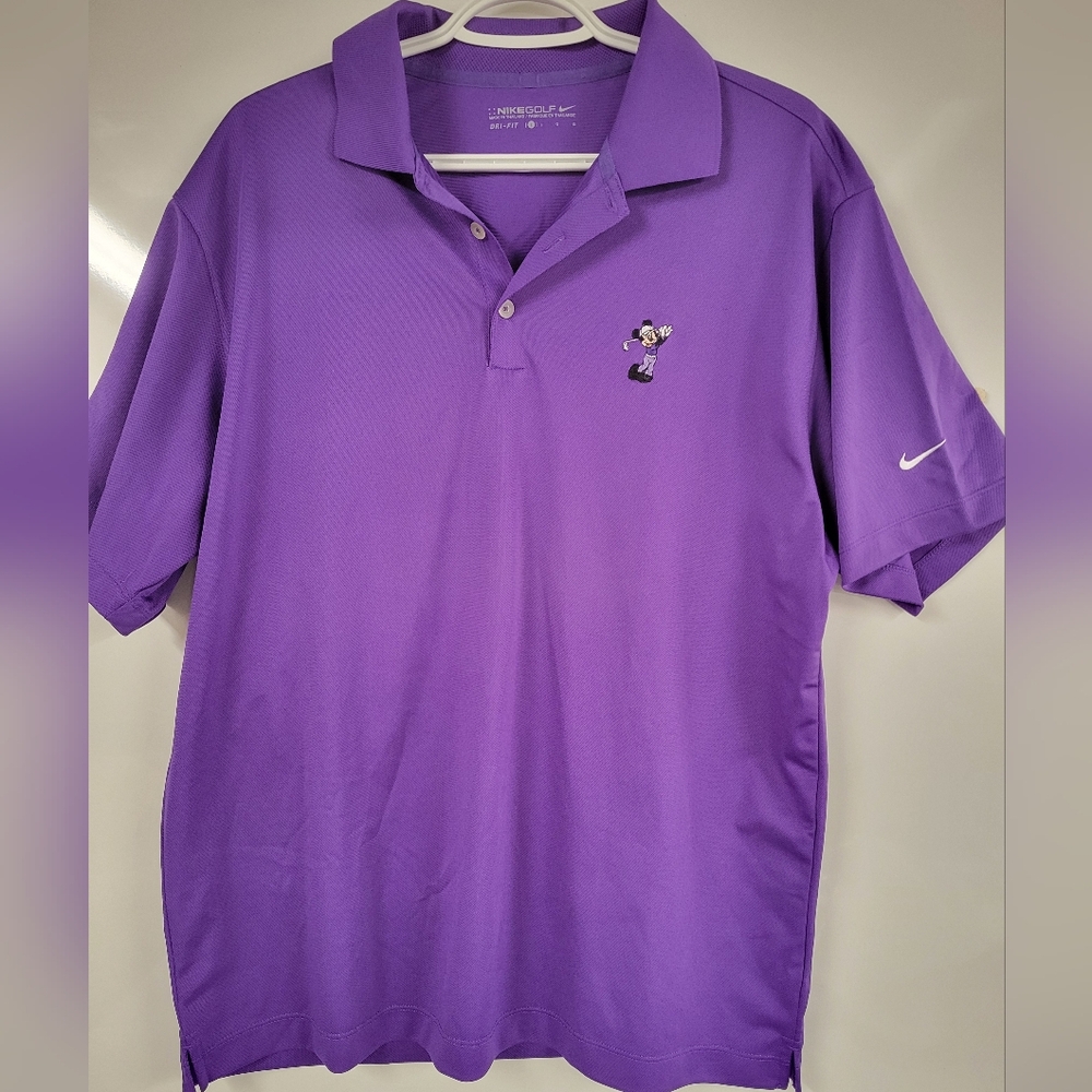 Nike Golf Polo Dry-fit Purple Shirt With Disney Mickey Mouse Logo, Large